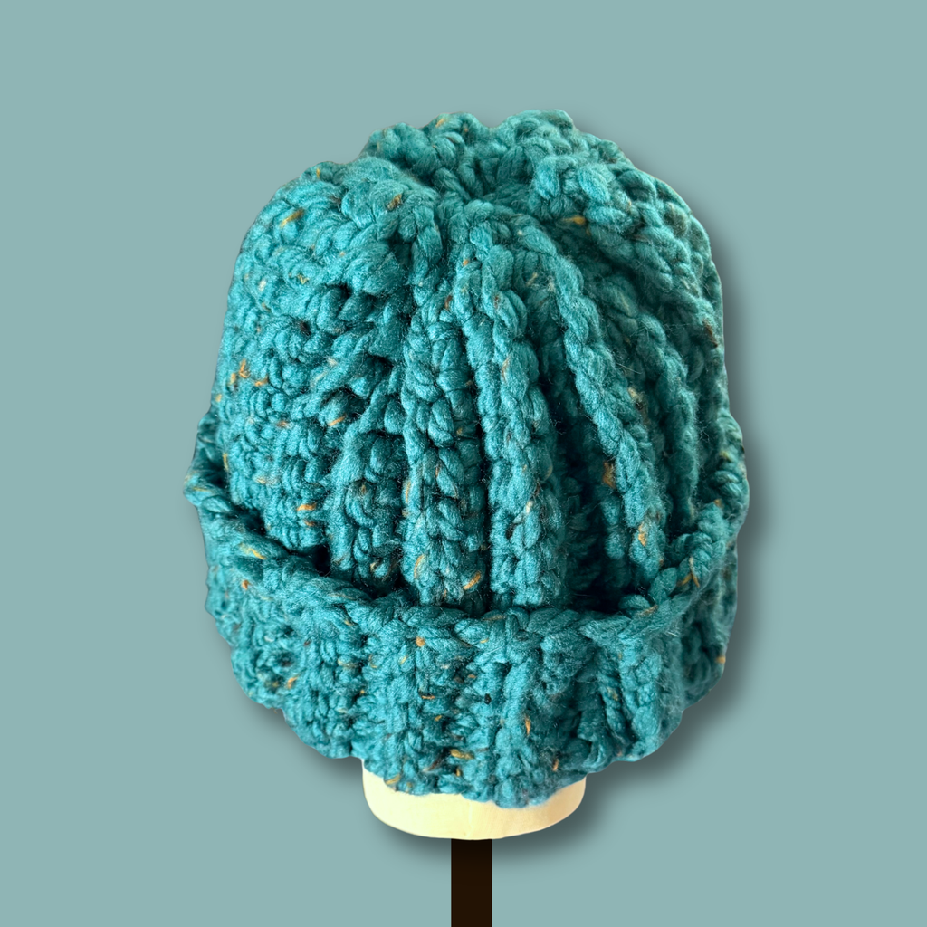 L/XL Ultra Thick Blue Tweed Beanie