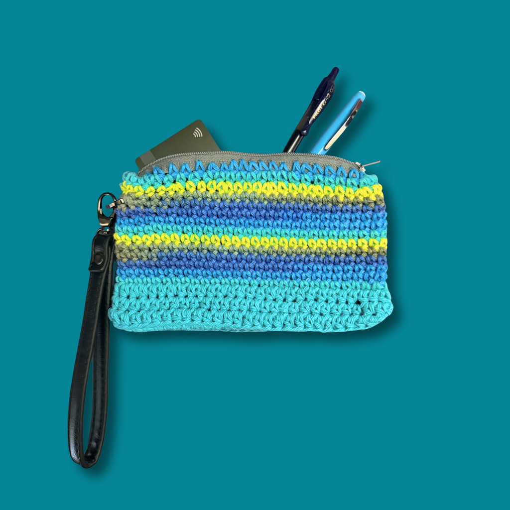 Blue and Green Cotton Clutch