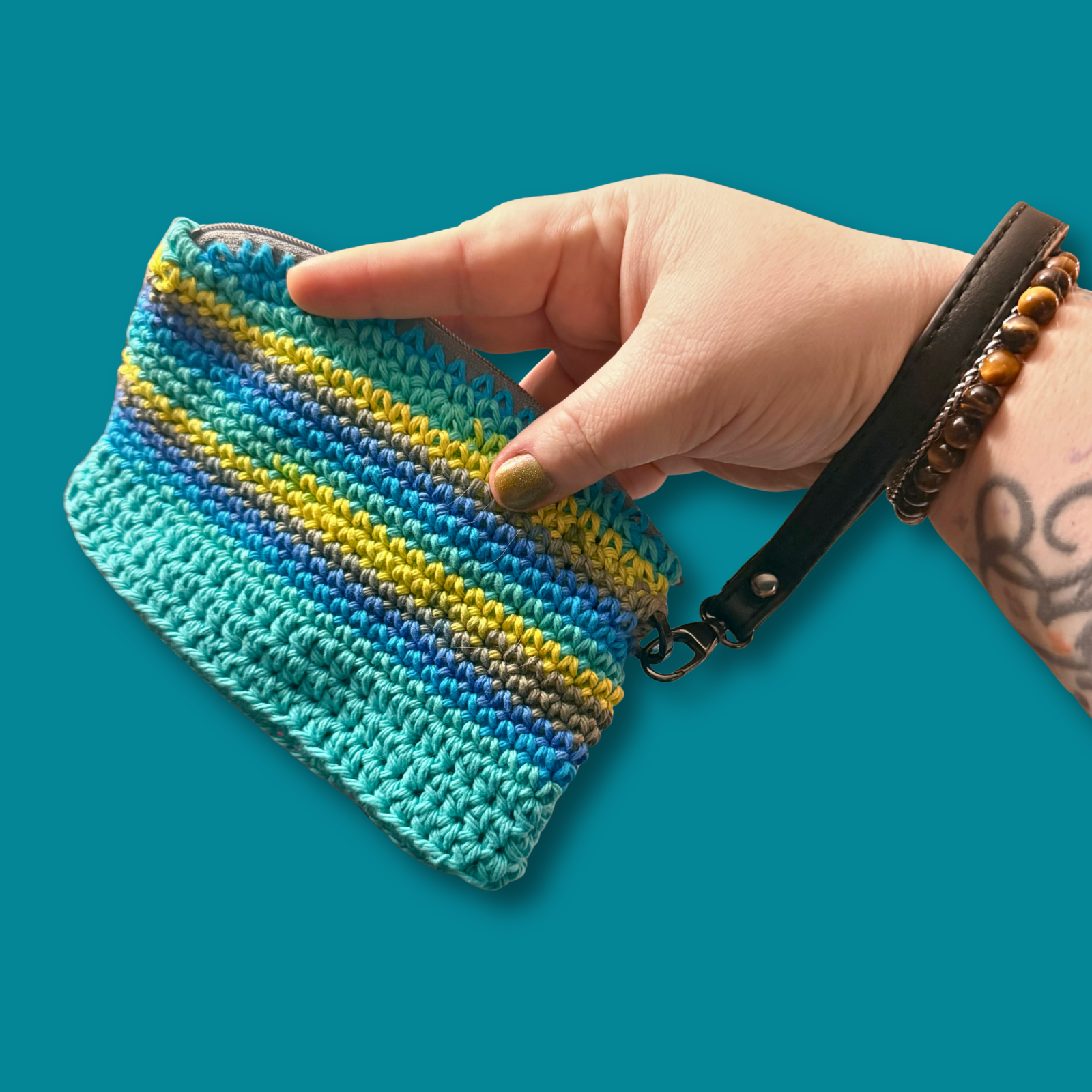 Blue and Green Cotton Clutch