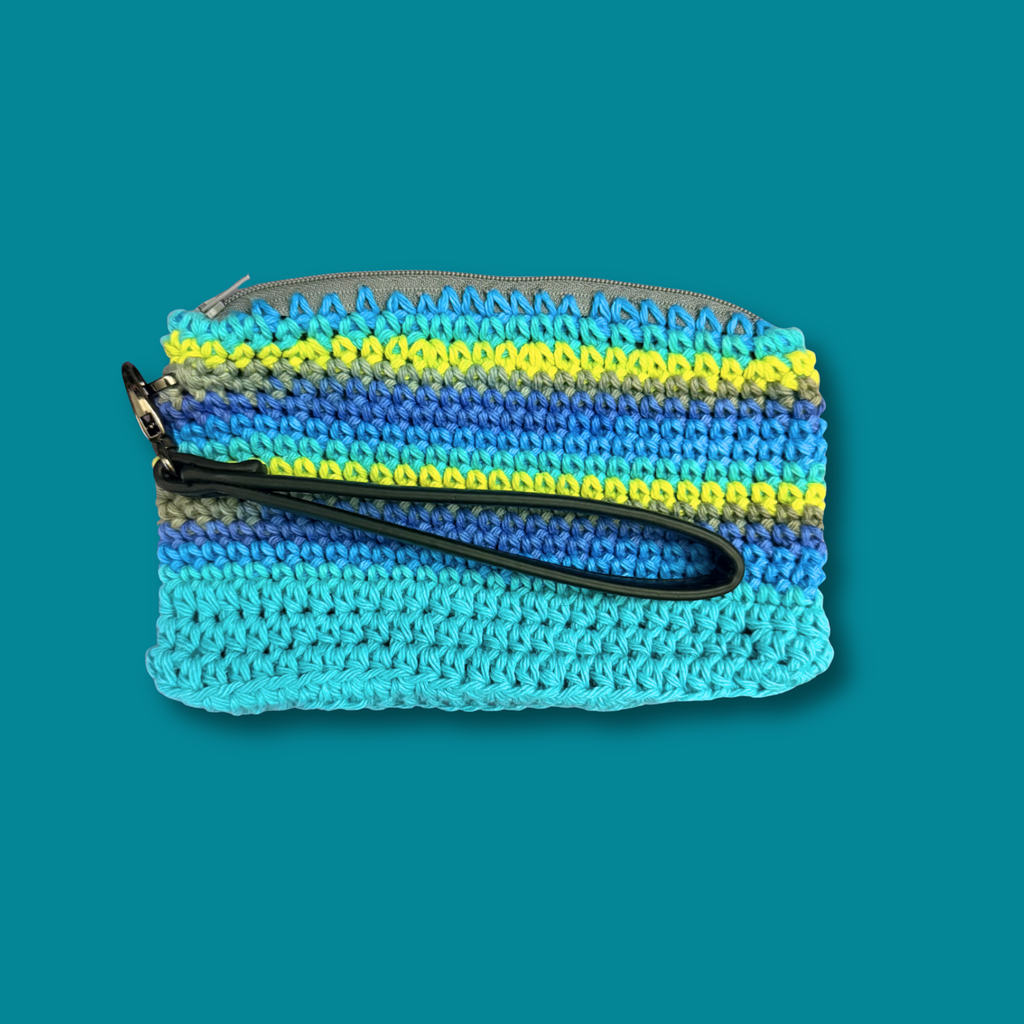 Blue and Green Cotton Clutch