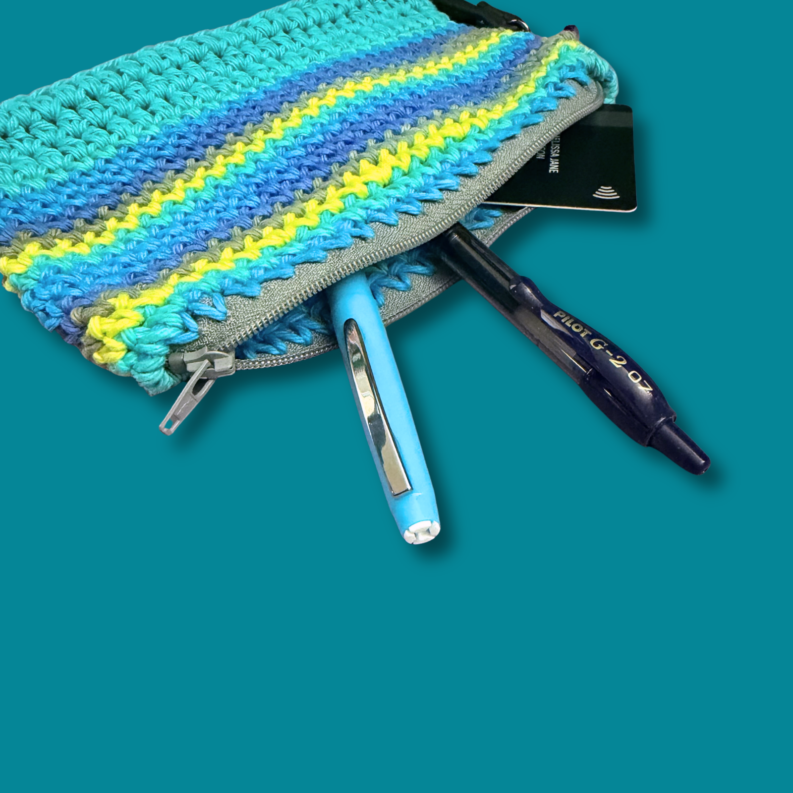 Blue and Green Cotton Clutch