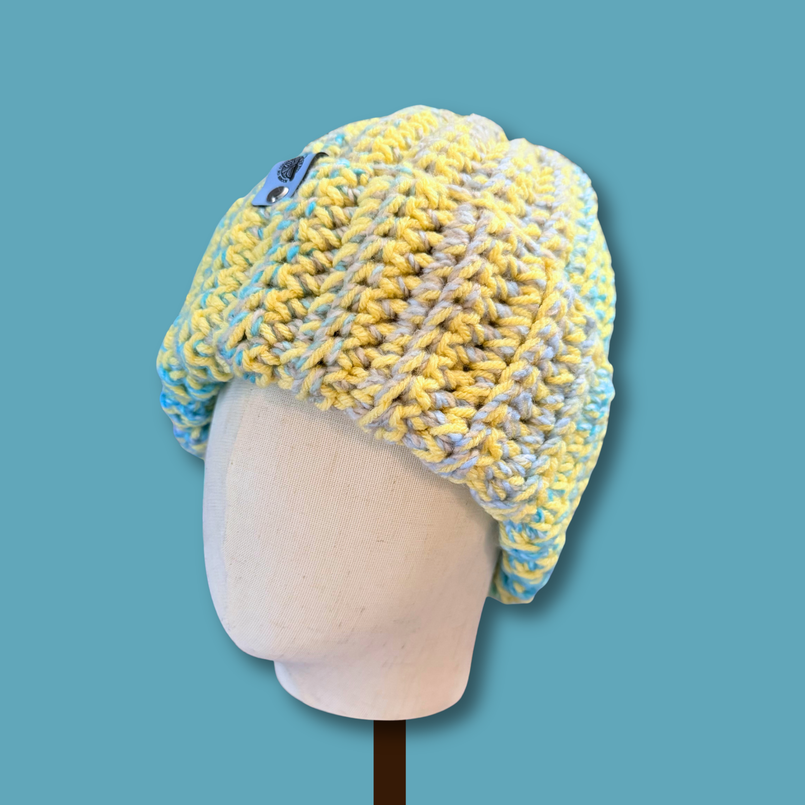 Adult Medium Blue and Yellow Beanie
