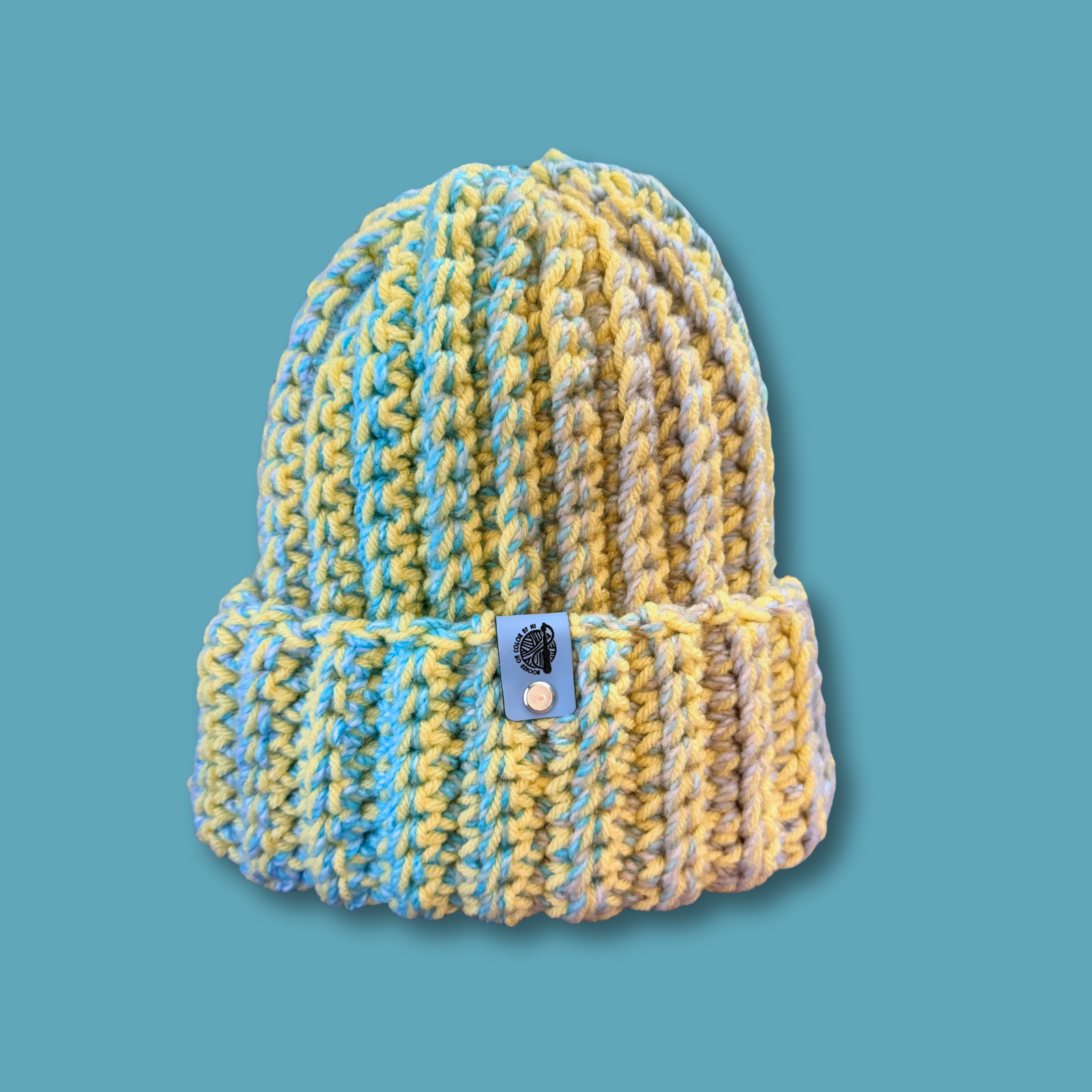 Adult Medium Blue and Yellow Beanie