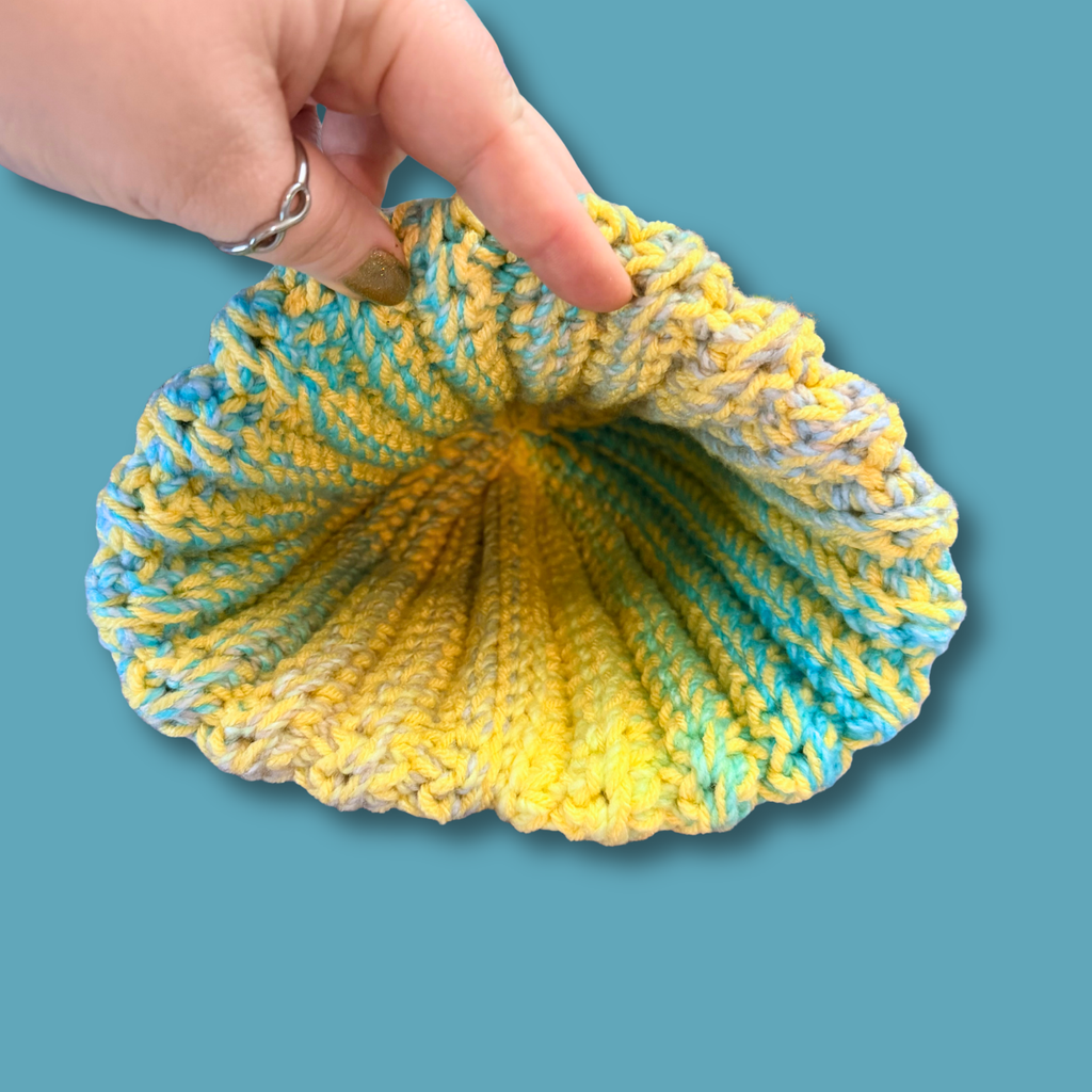 Adult Medium Blue and Yellow Beanie