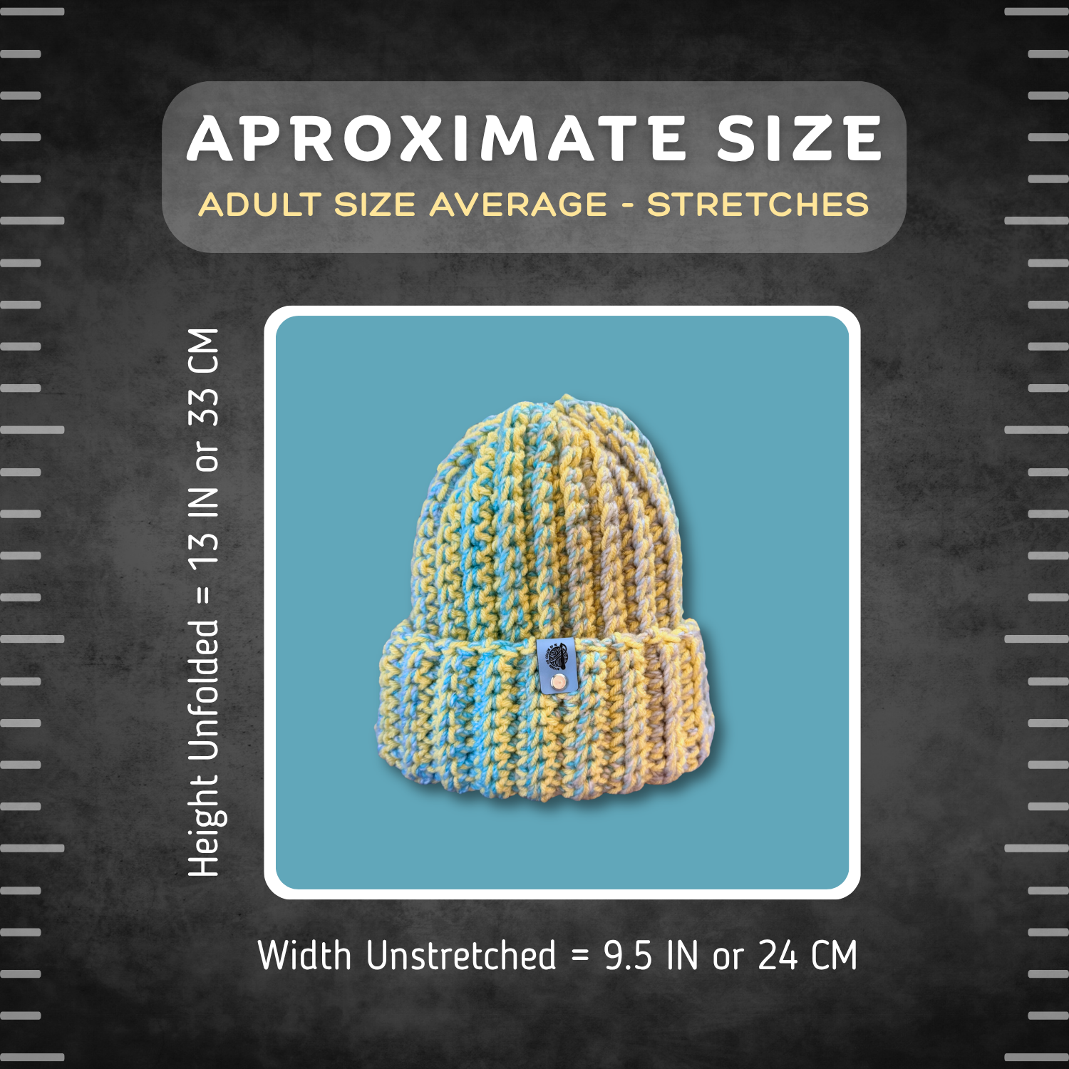 Adult Medium Blue and Yellow Beanie