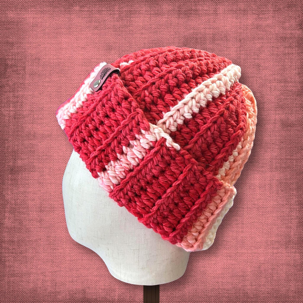 L/XL Adult Pink Heart Beanie