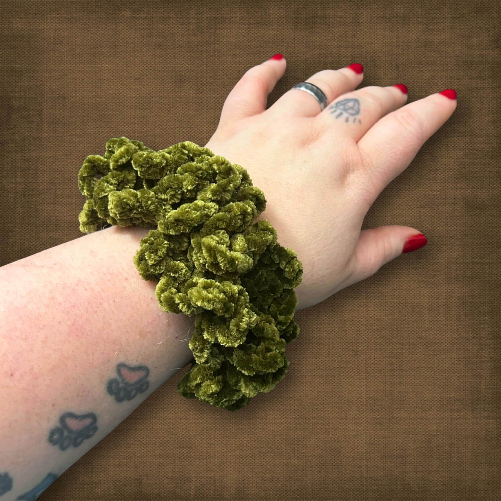 Green Velvet Hair Scrunchie