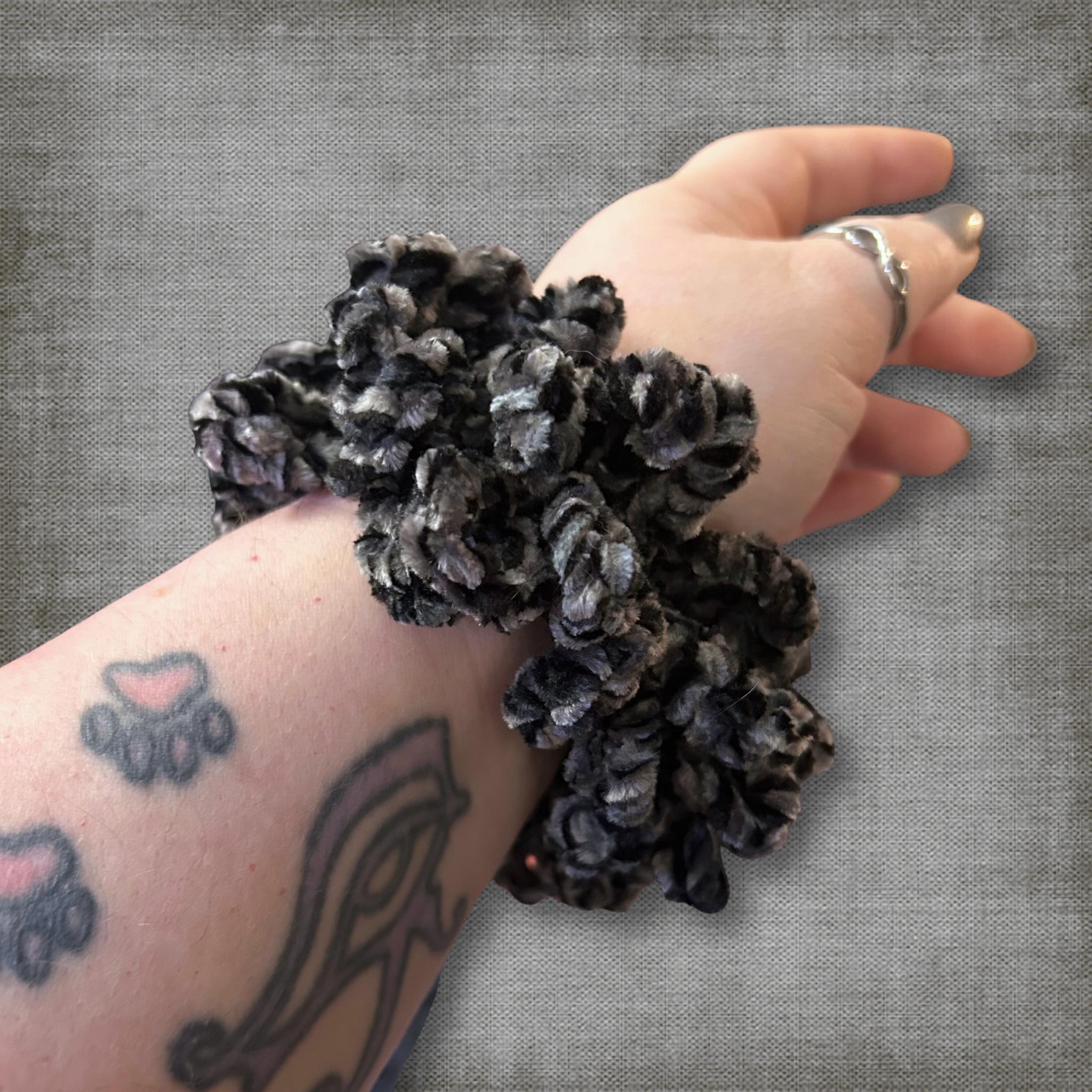 Velvet Black Gray Scrunchie