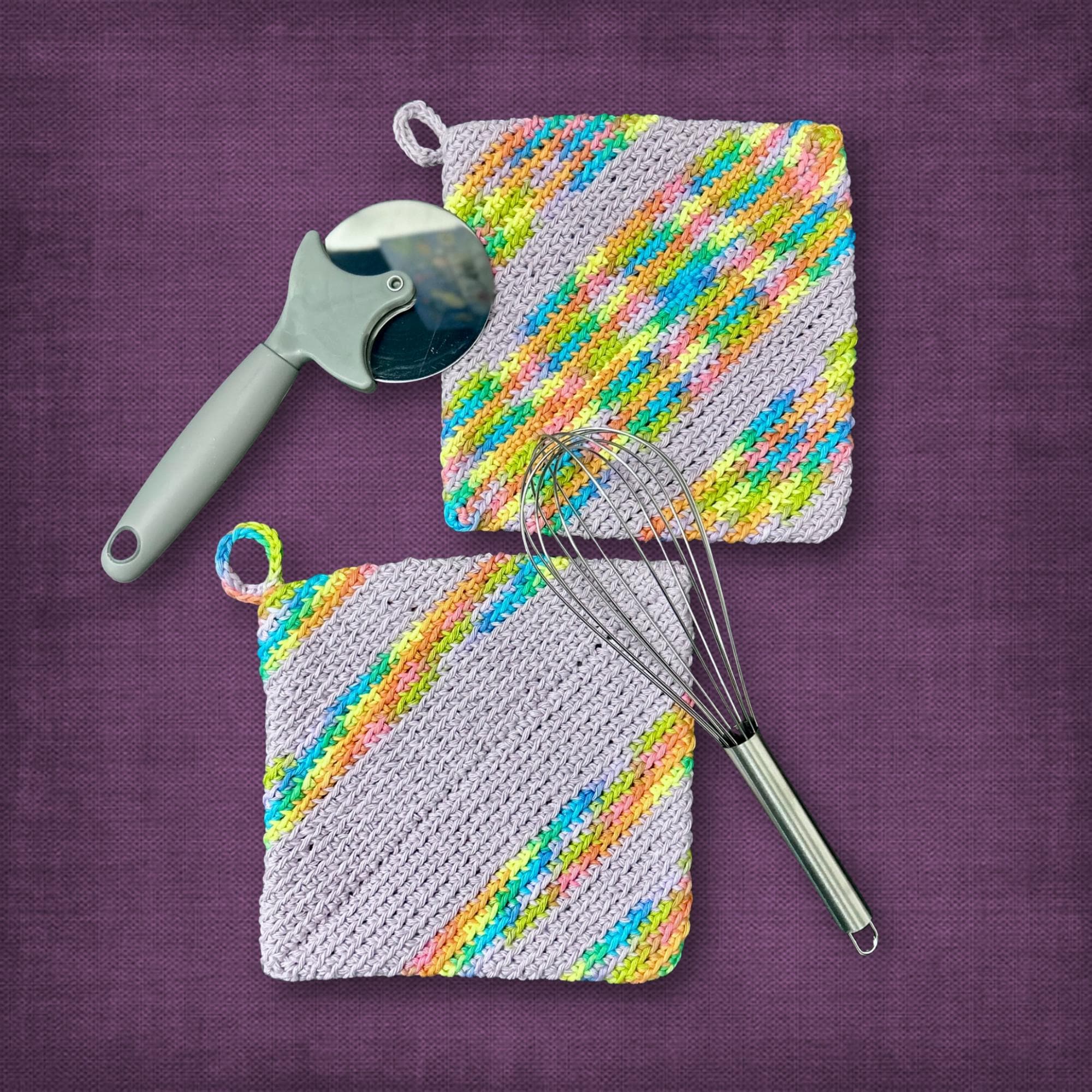 Purple Rainbow Cotton Pot Holder Set
