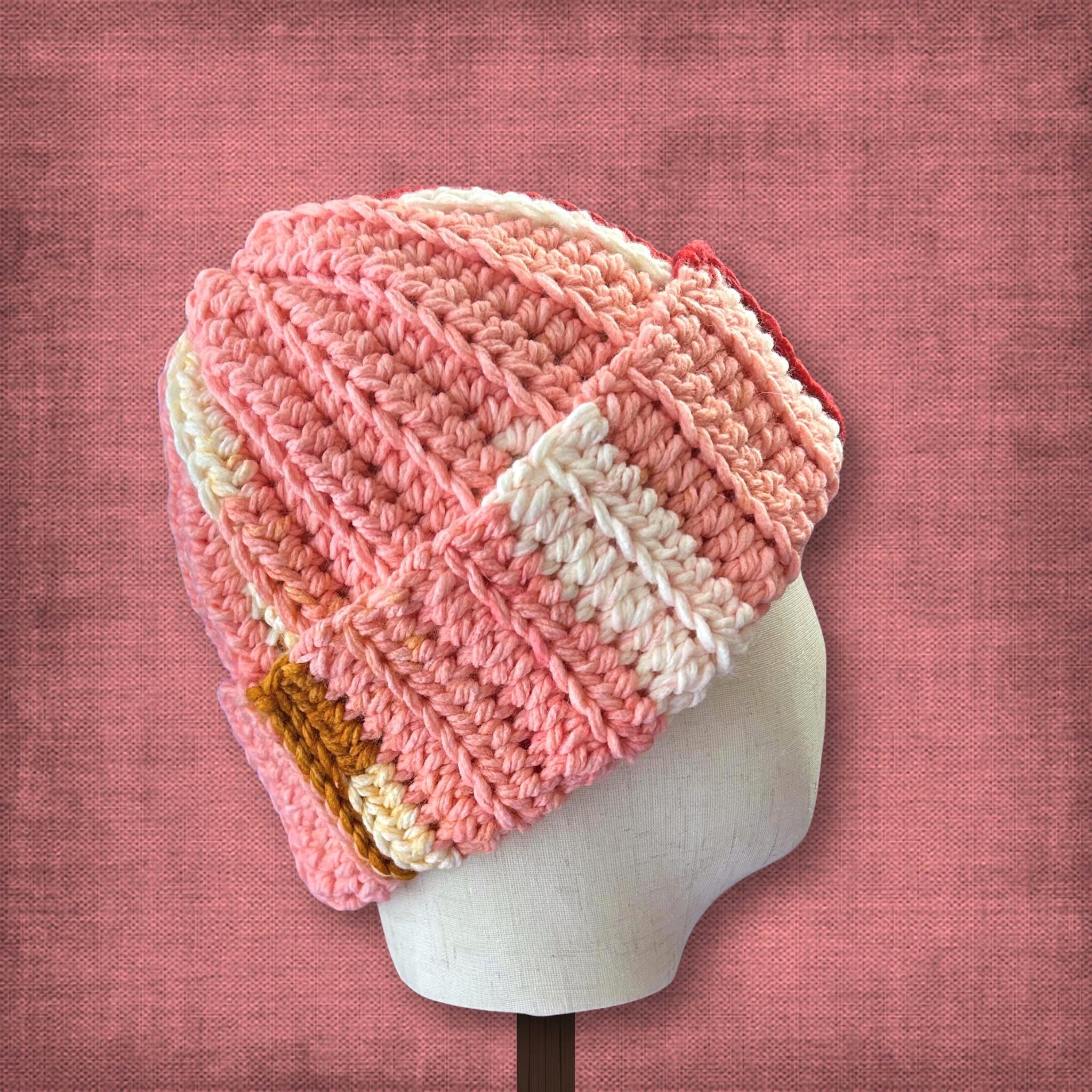 L/XL Adult Pink Heart Beanie