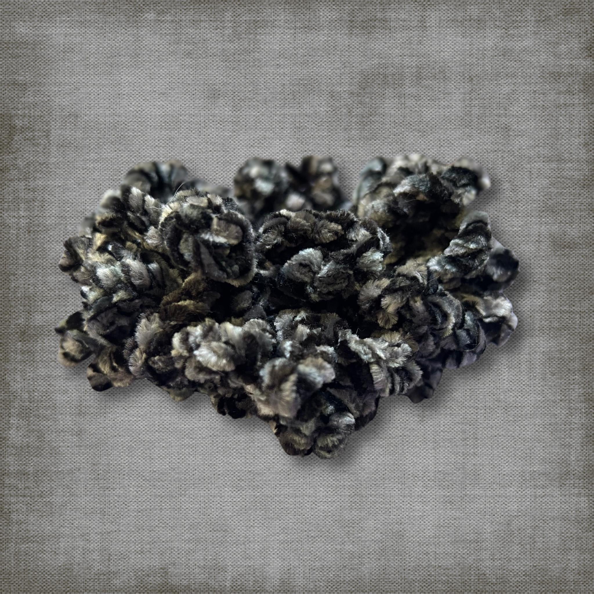 Velvet Black Gray Scrunchie