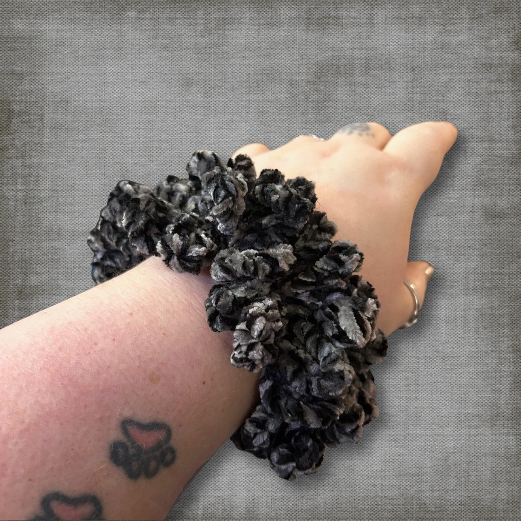 Velvet Black Gray Scrunchie