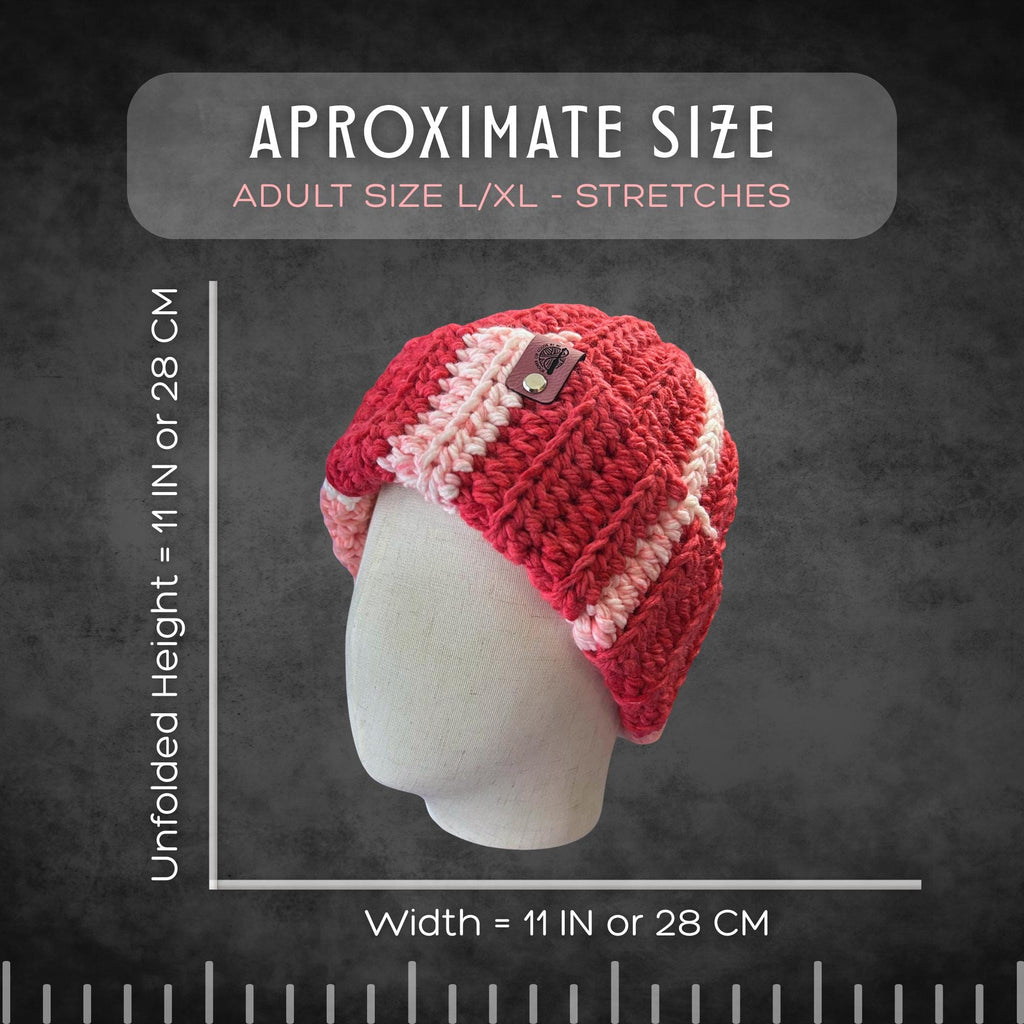 L/XL Adult Pink Heart Beanie