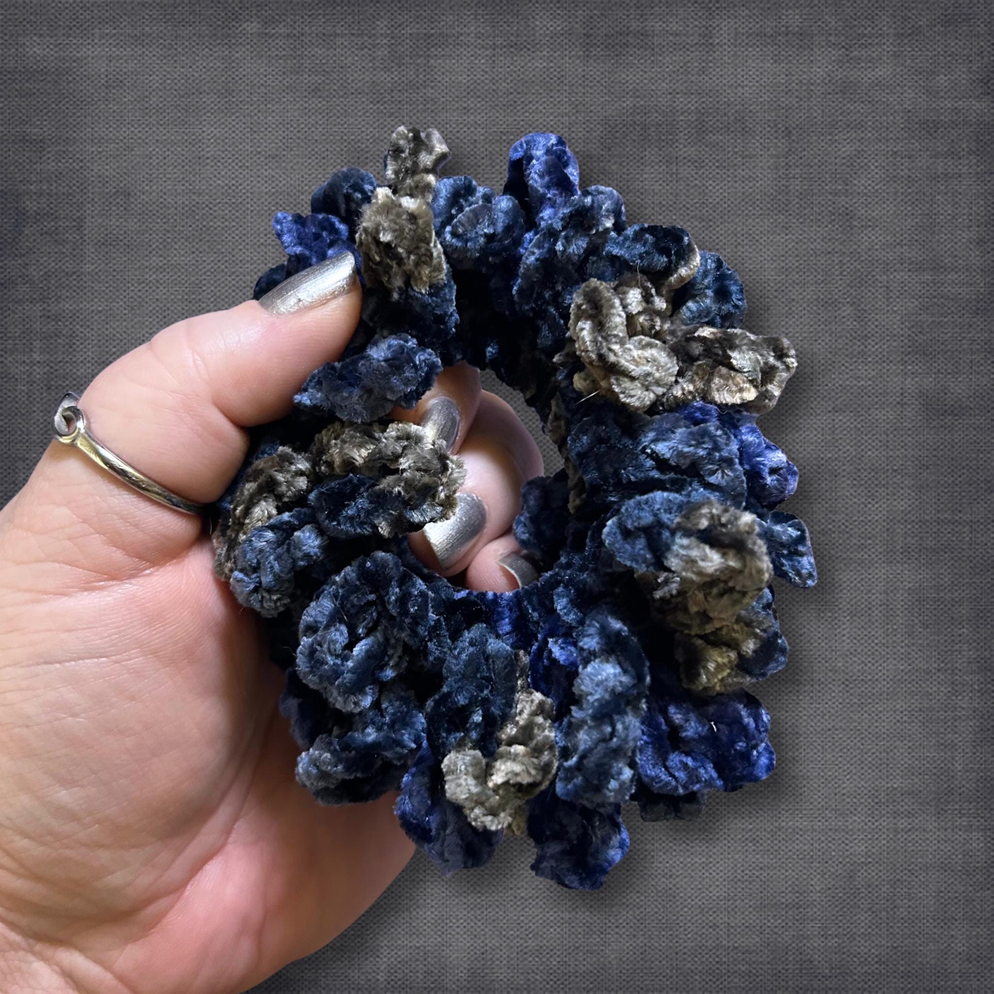 Blue Crushed Velvet Scrunchie