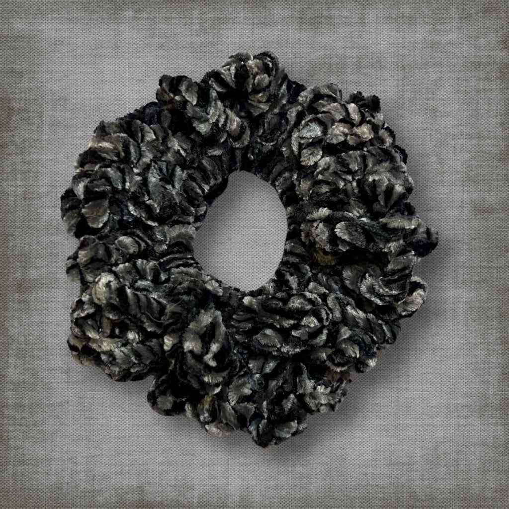 Velvet Black Gray Scrunchie