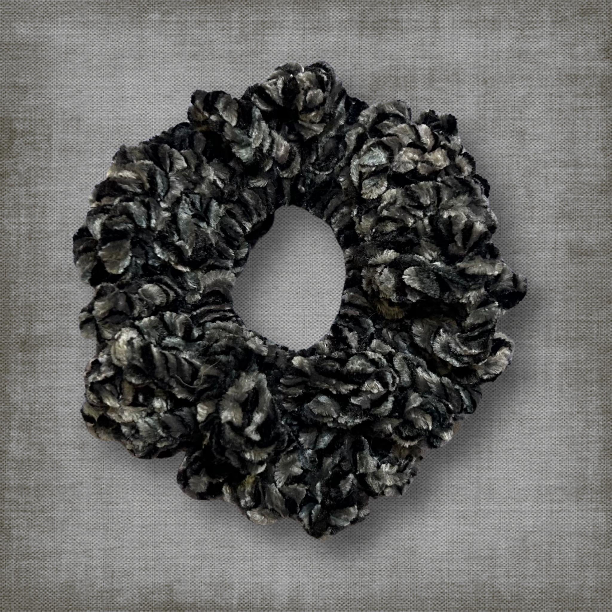 Velvet Black Gray Scrunchie